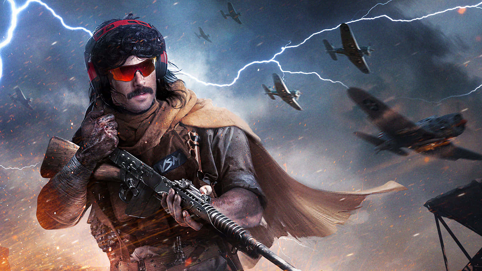 Dr Disrespect Soldier With Lightning Background