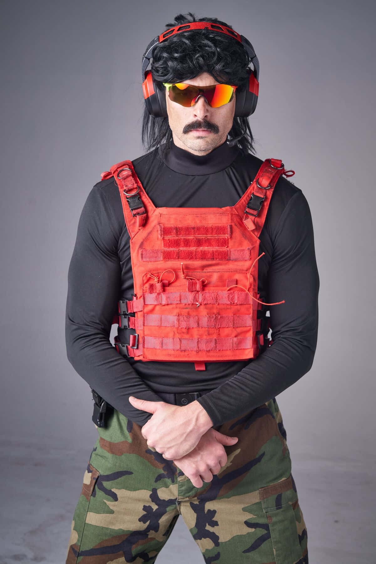 Dr Disrespect Wearing Red Bulletproof Vest Background