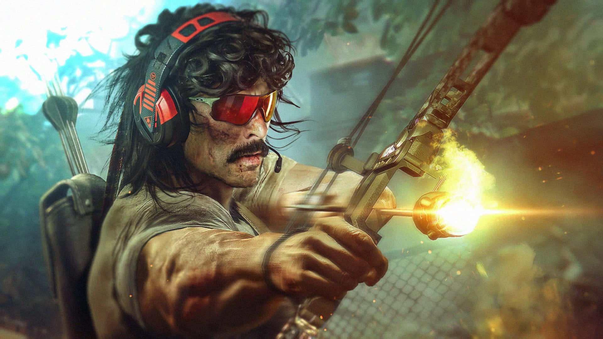 Dr Disrespect With Bow And Arrow Background
