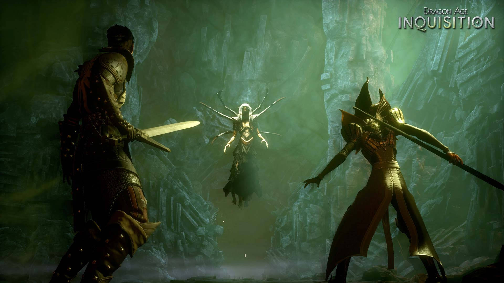 Dragon Age Inquisition Video Game Series Warriors In Cave Background