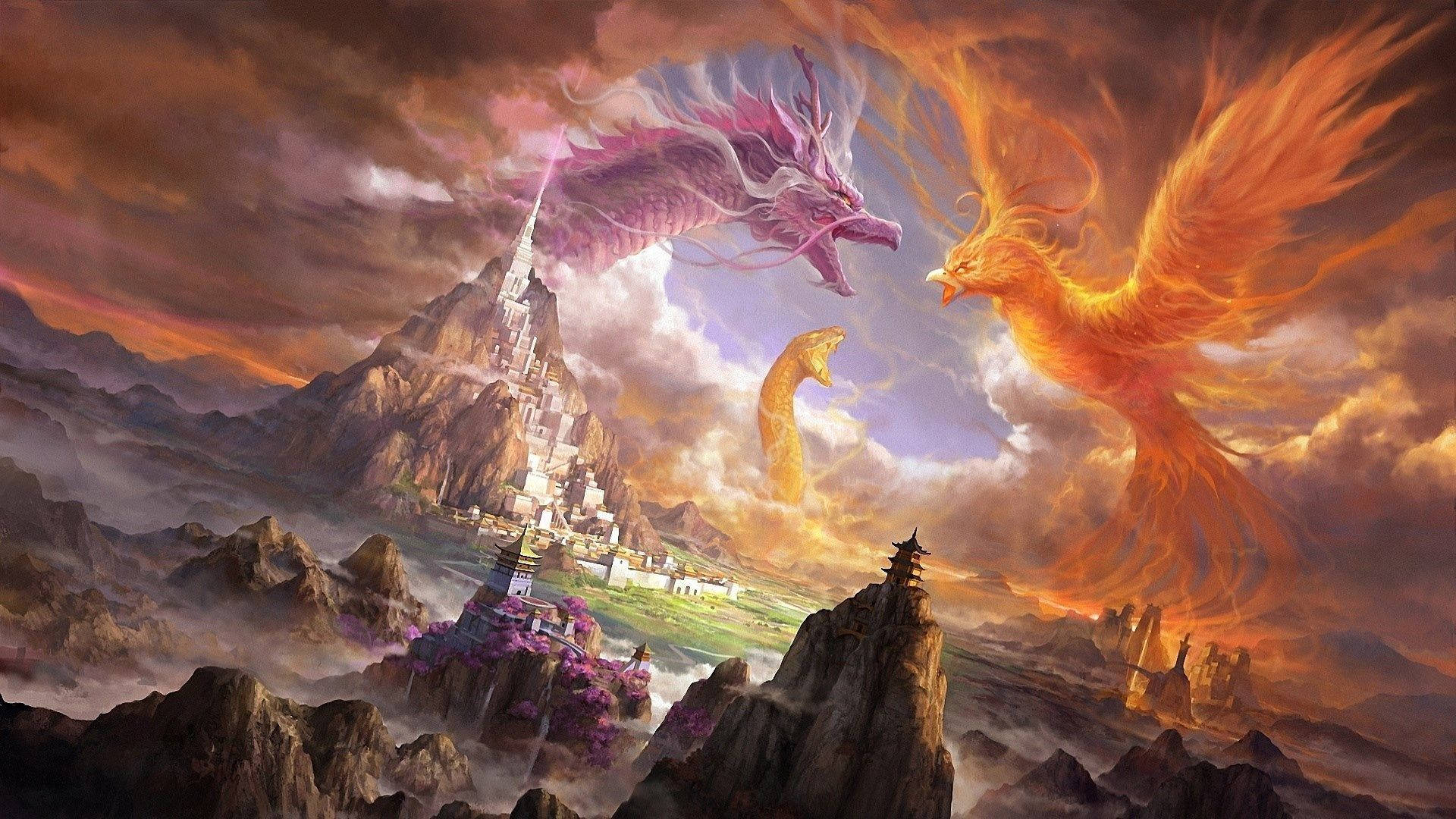 Dragon And Phoenix Desktop Hd Background