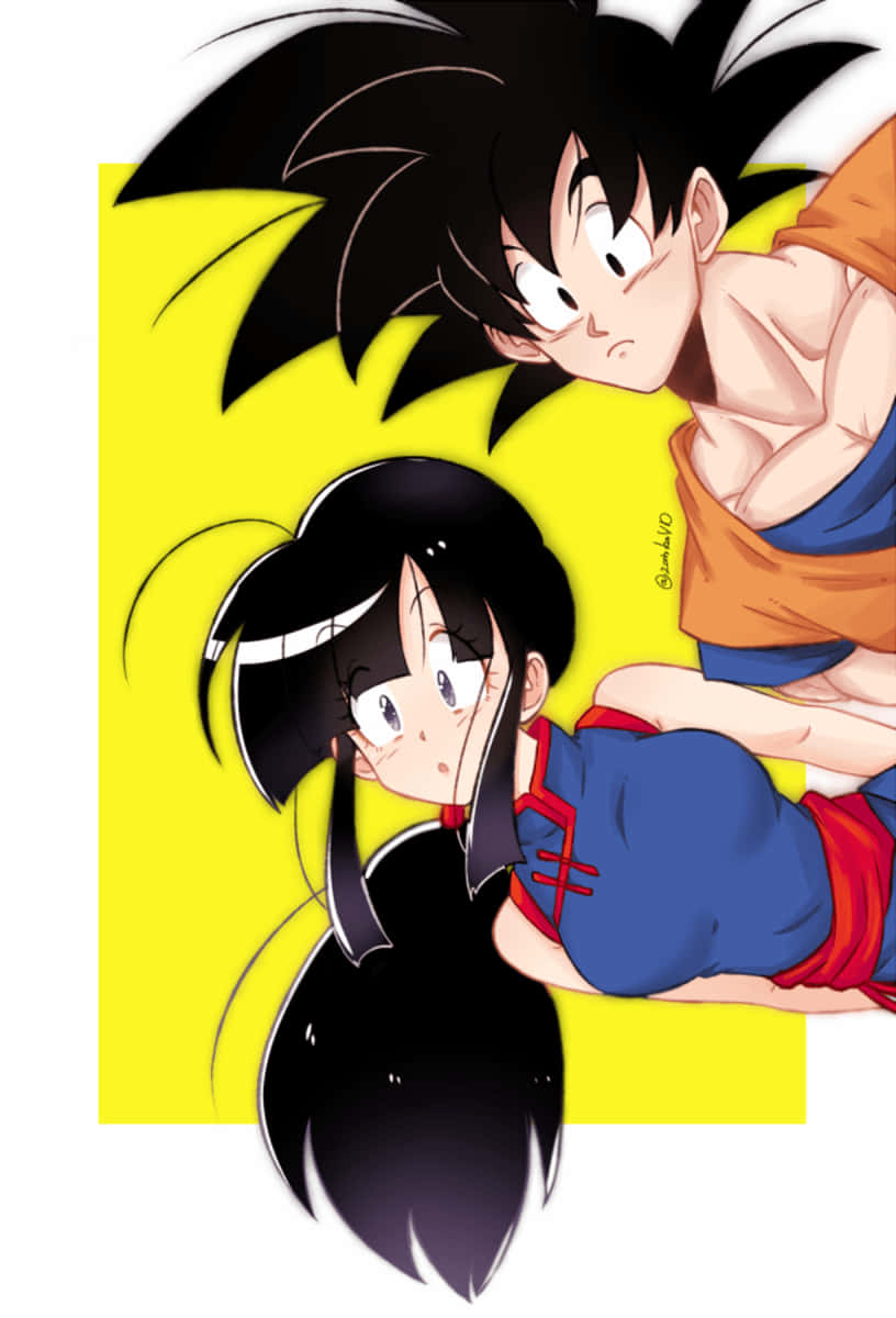 Dragon Ball Goku And Chichi Peeking Background