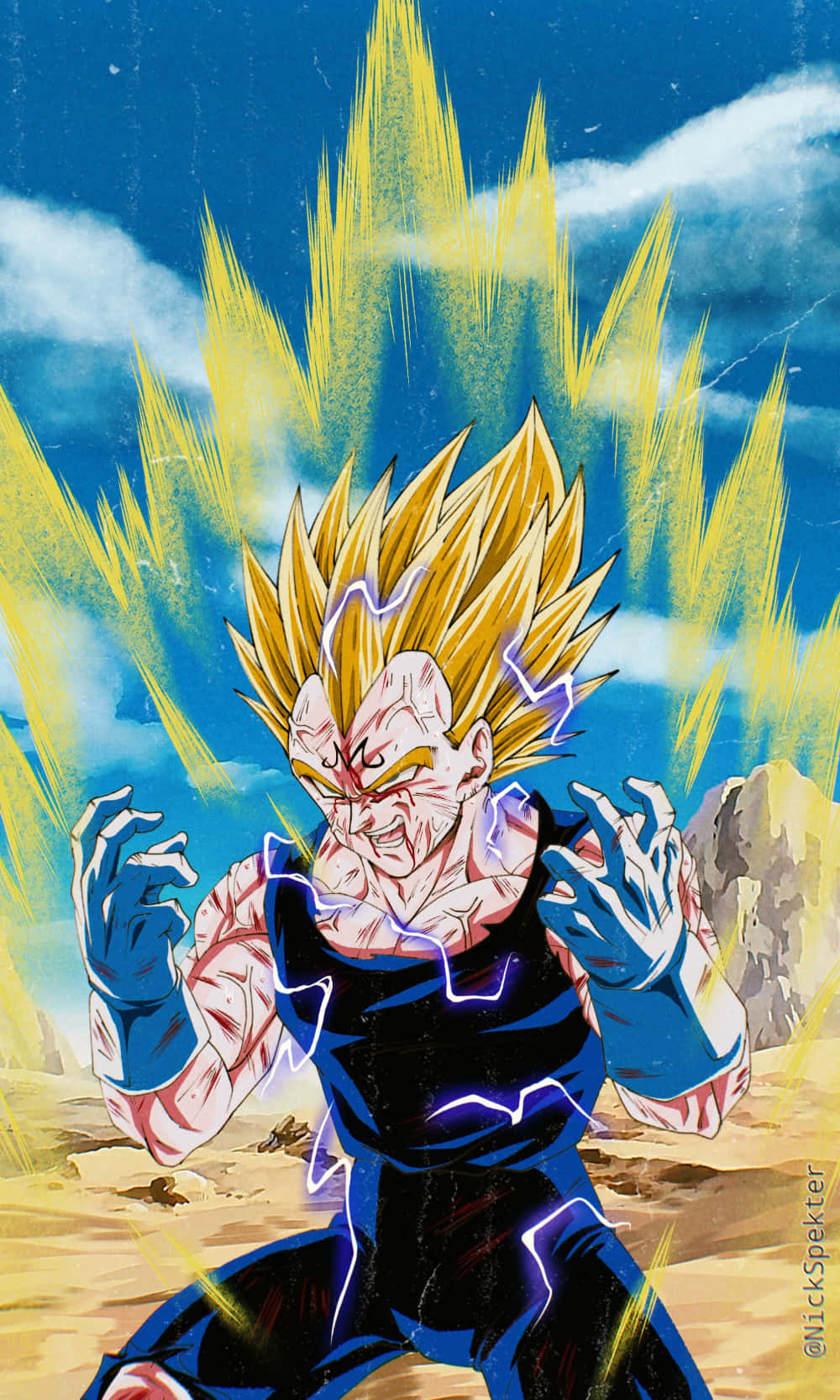 Dragon Ball Majin Vegeta Smile Powering Up Background