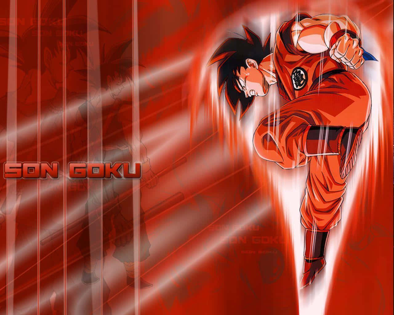 Dragon Ball Z Goku Jumping Against Red