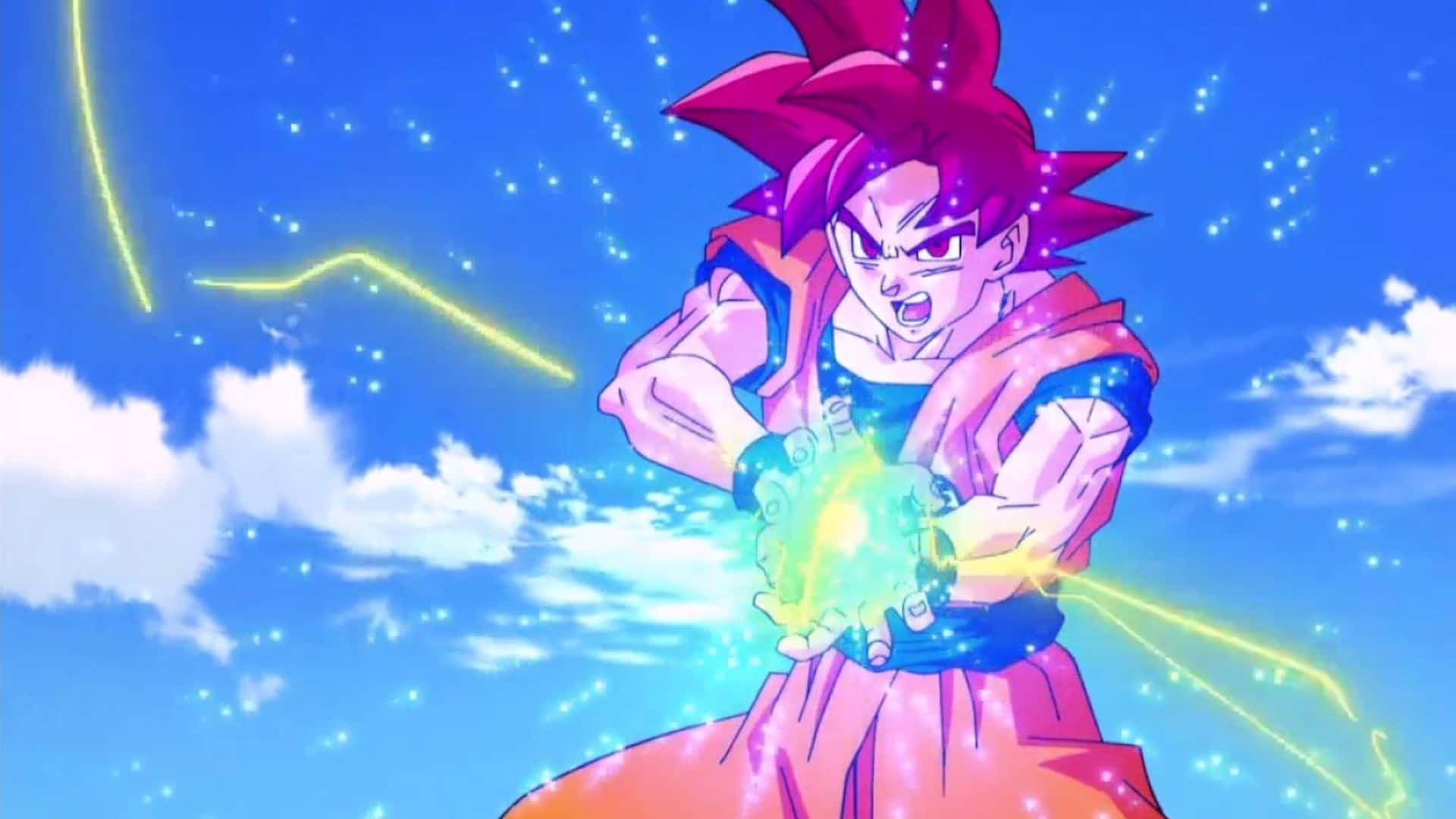 Dragon Ball Z Super Saiyan Goku Flaunting Powers Over The Sky Background