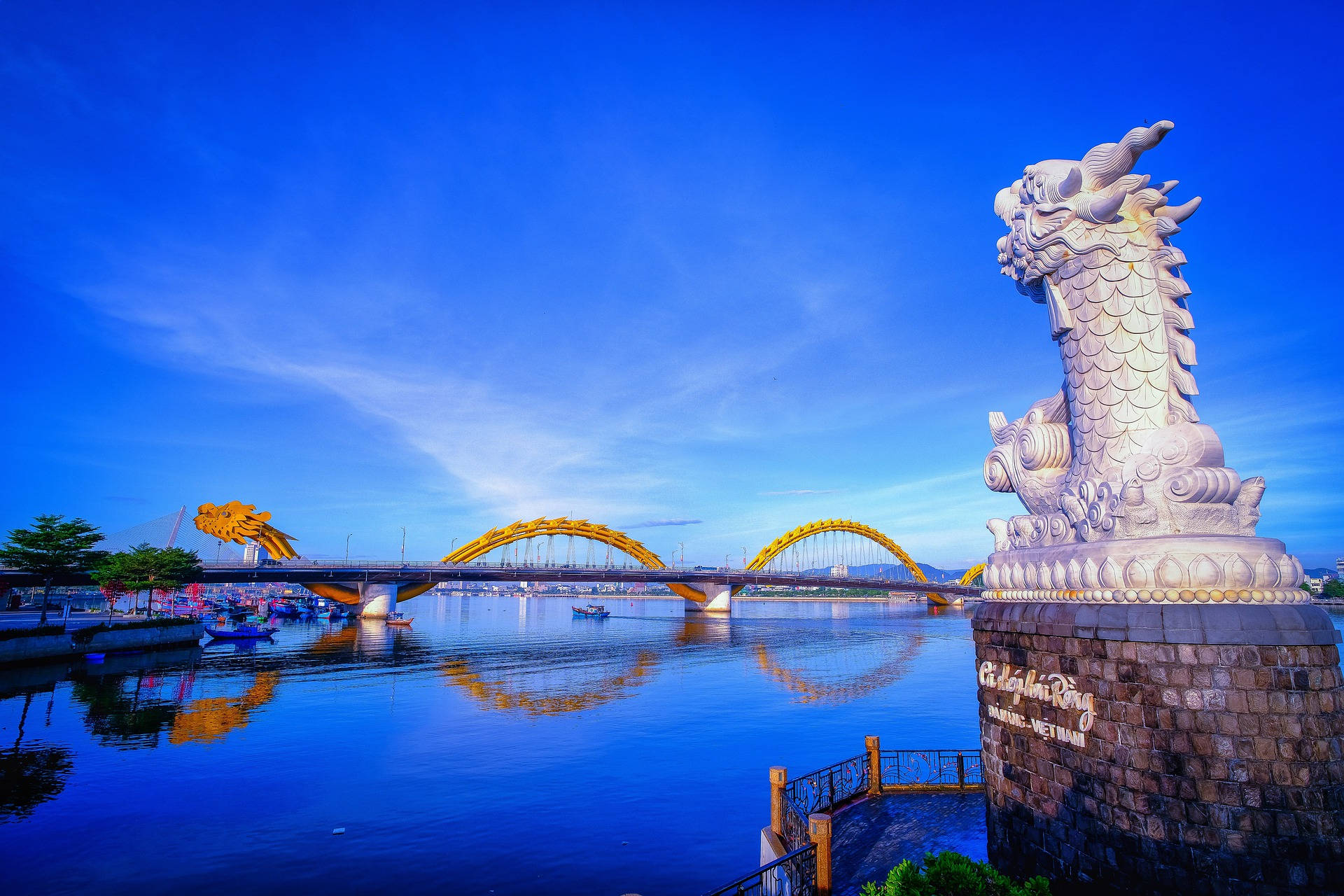 Dragon Carp Statue Vietnam Background