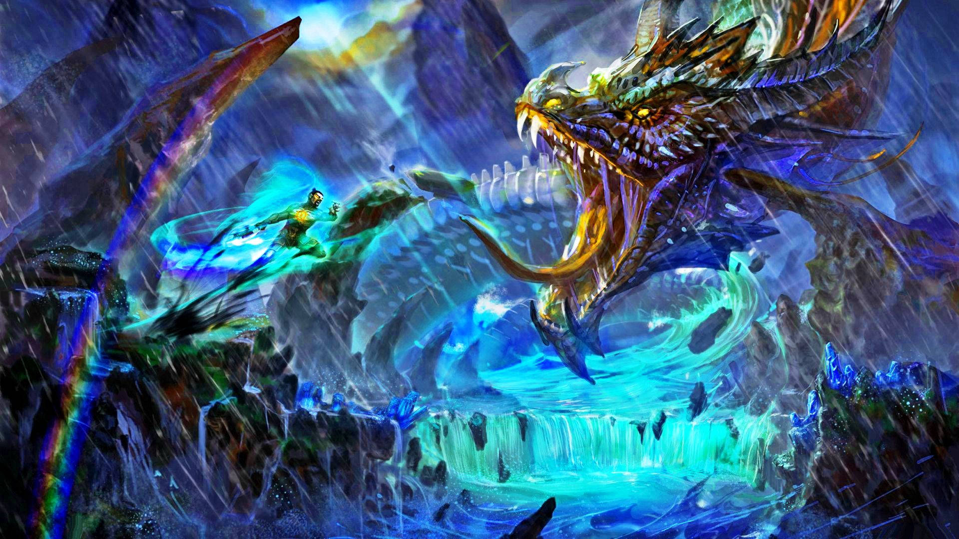 Dragon Rain Fight Fantasy Background