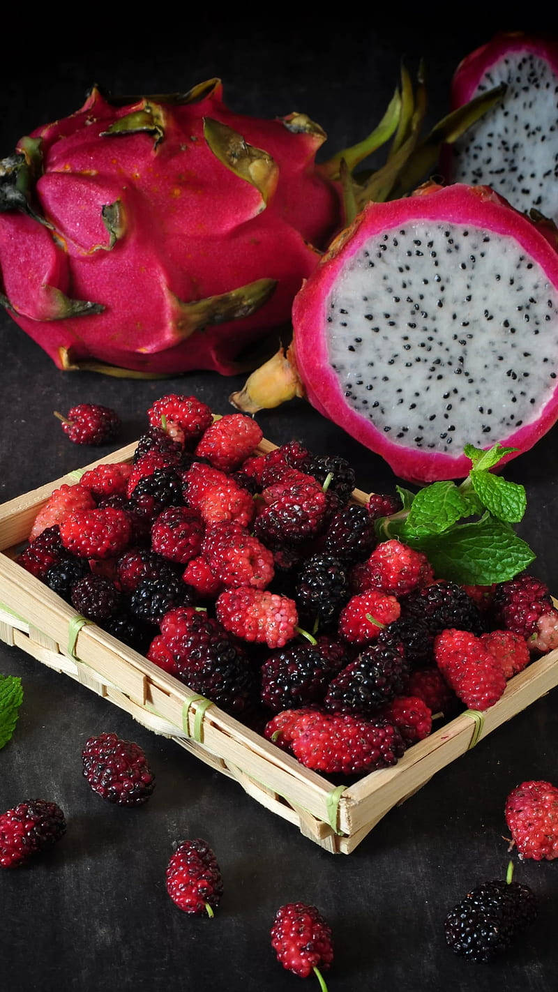 Dragonfruit Blackberry Raspberry Fruit Food Photography Background