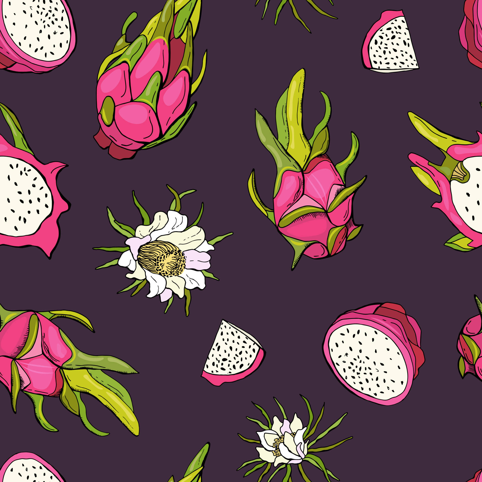 Dragonfruit Digital Art Dark Purple Background