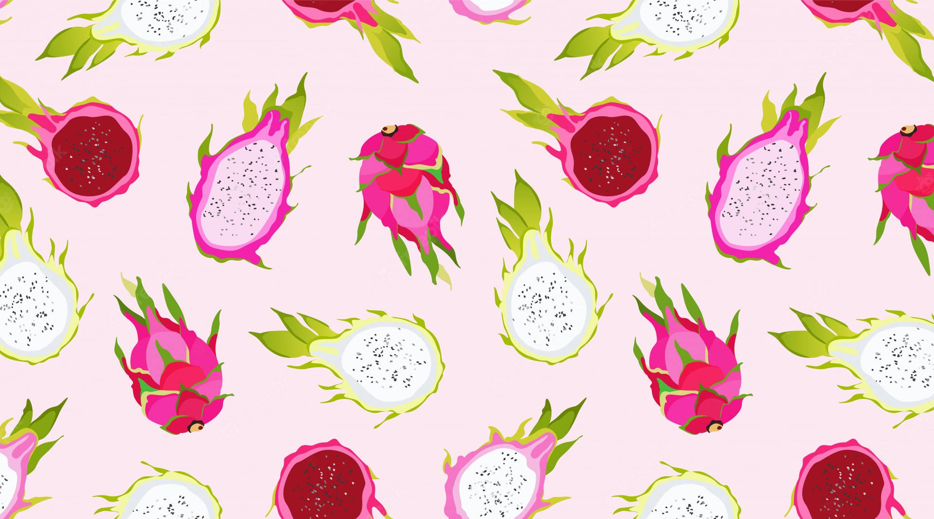 Dragonfruit Half Slices Pink Pattern Digital Art