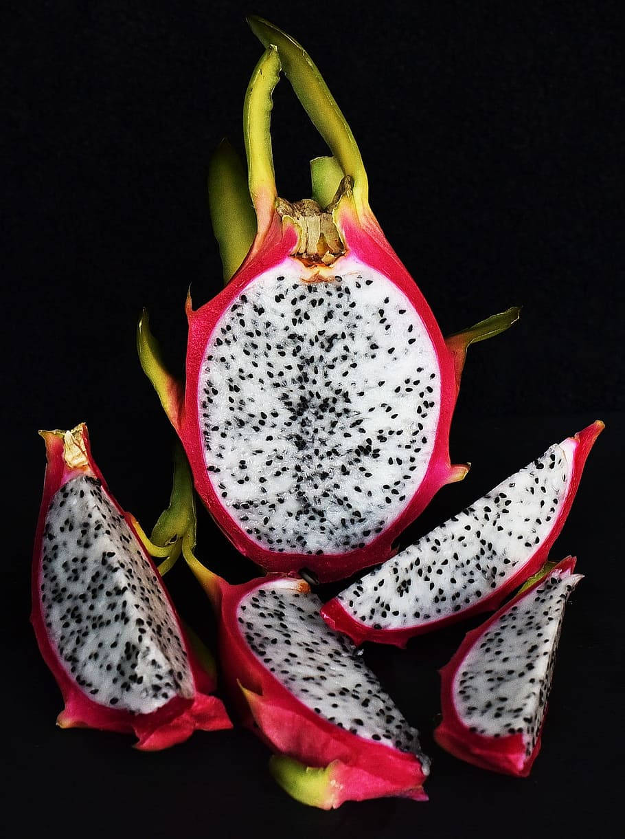 Dragonfruit Slices Black Background Photography