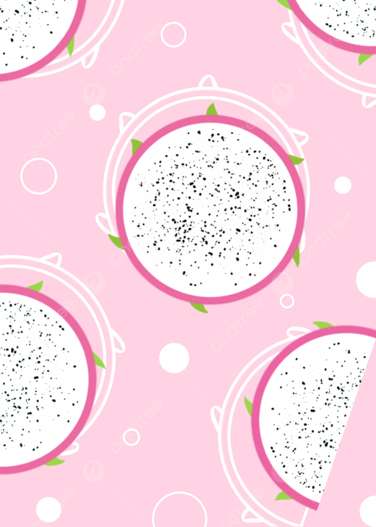 Dragonfruit Slices Cute Pink Background Pattern