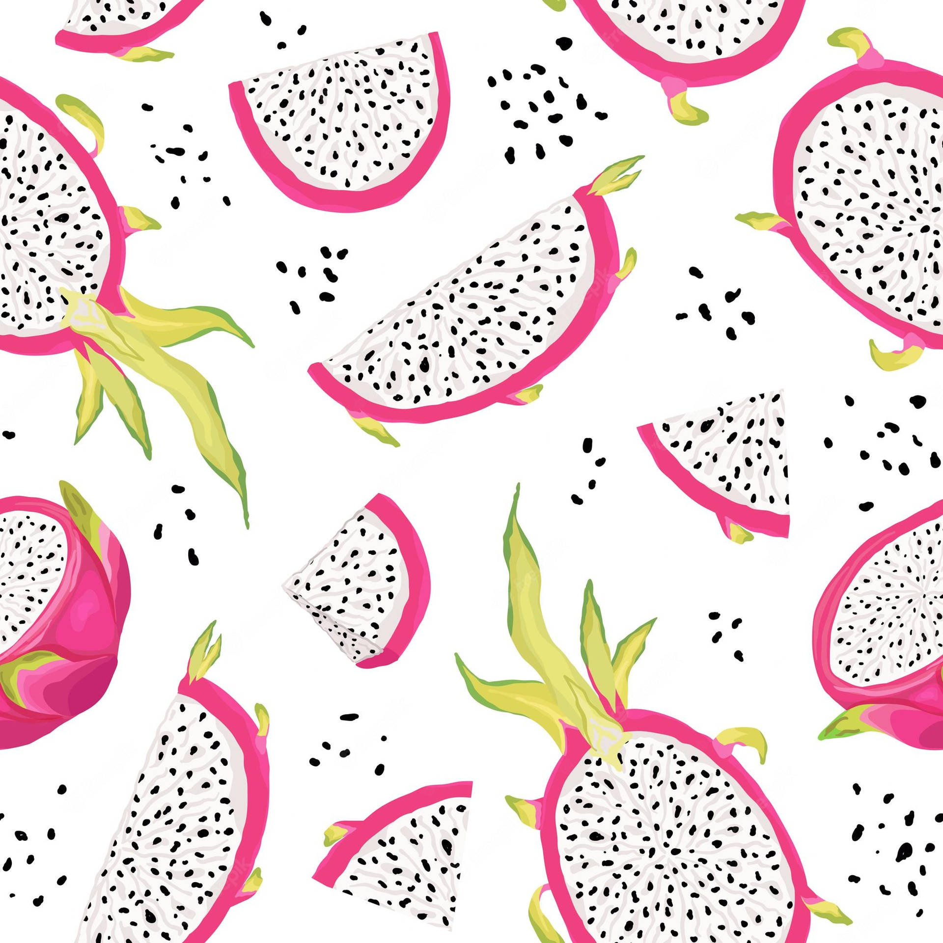 Dragonfruit Slices Pattern White Background