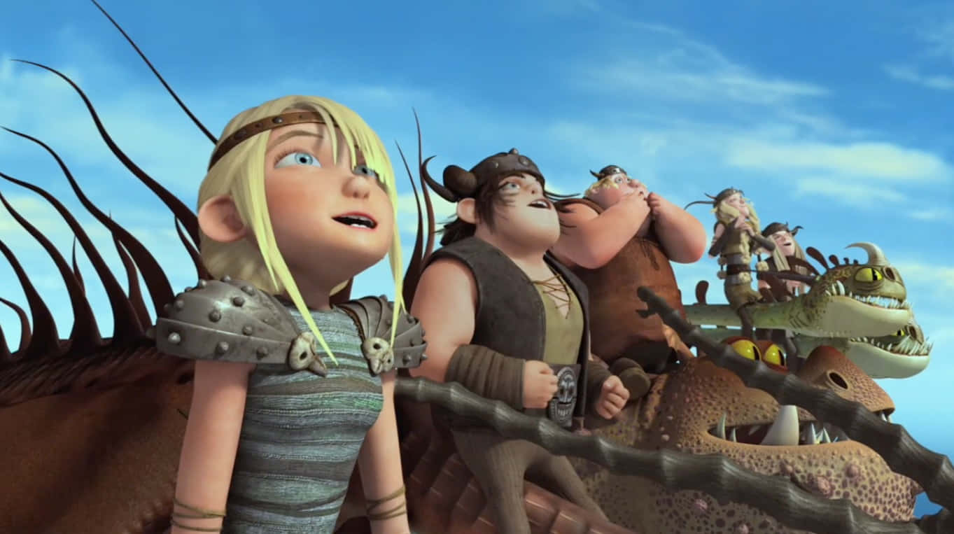 Dragons Riders Of Berk Protagonists Looking Up Background