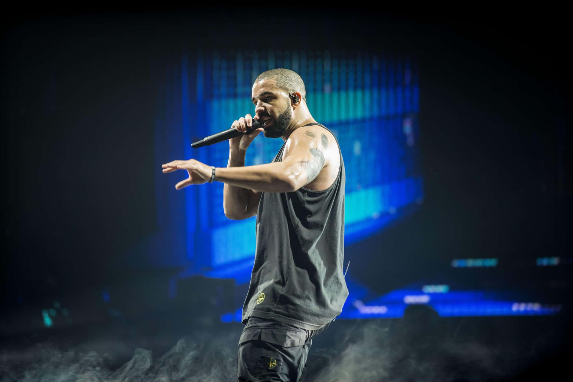 Drake Performs On Stage In Smoke Background