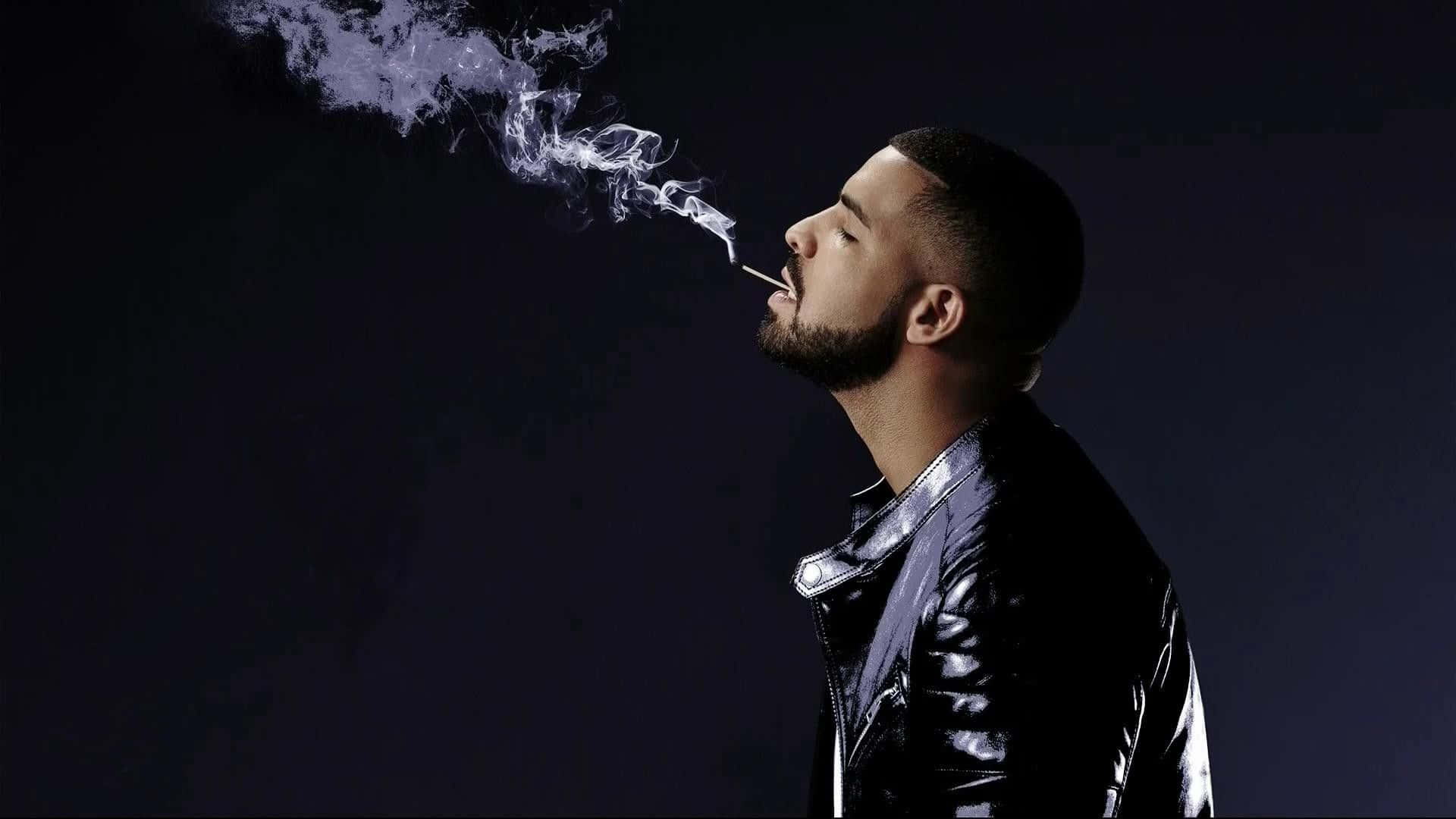 Drake Smokes A Cigarette In Black Leather Jacket