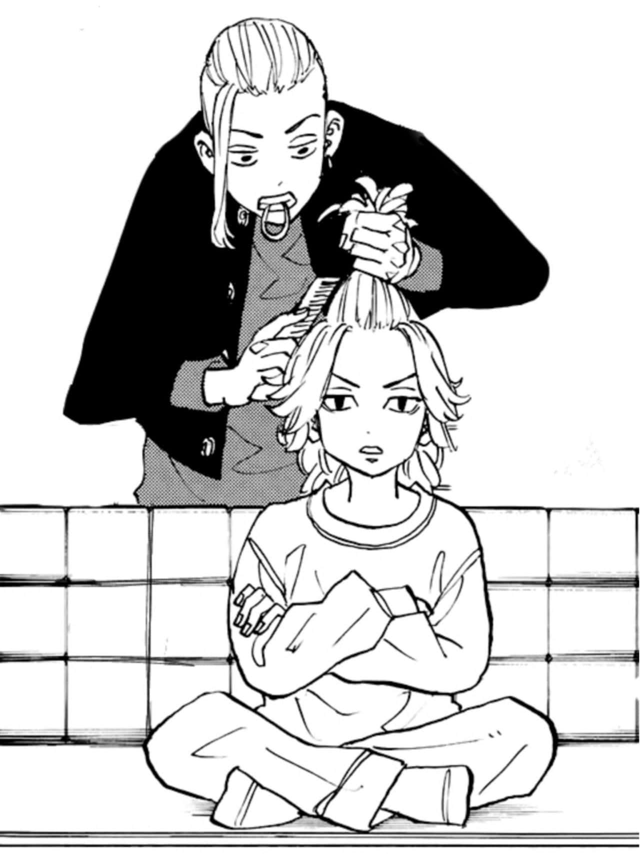 Draken Cutting Manjiro Sano's Hair Background