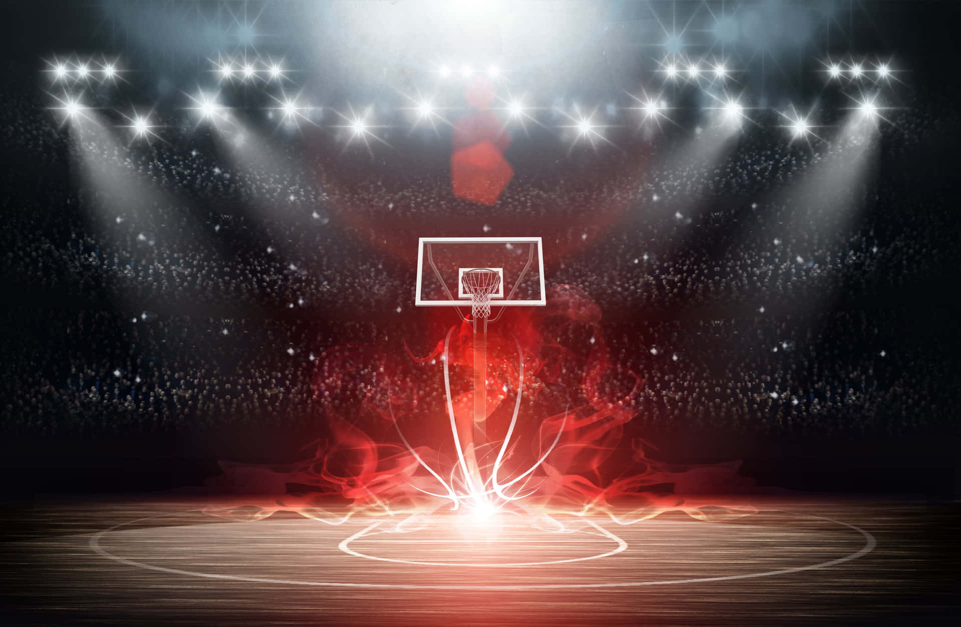 Dramatic Basketball Court Spotlights Background