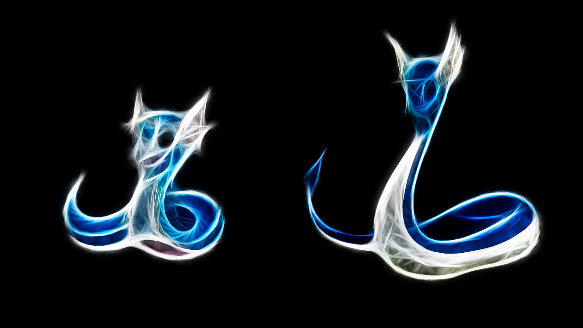Dratini And Dragonair Neon Outline Background