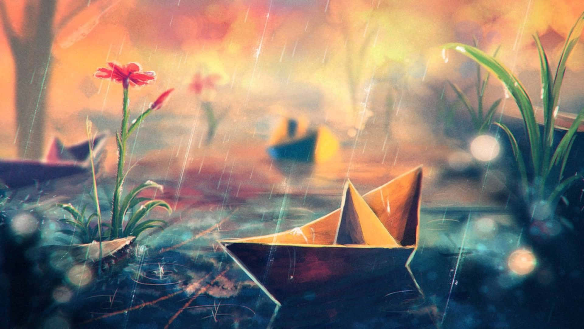 Drawing Desktop With Paper Boats Background