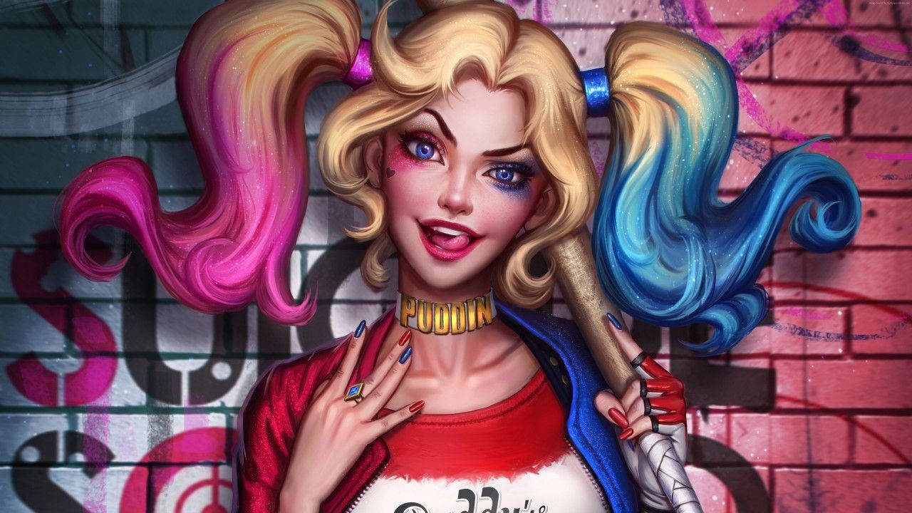 Drawing Of Harley Quinn 4k Background