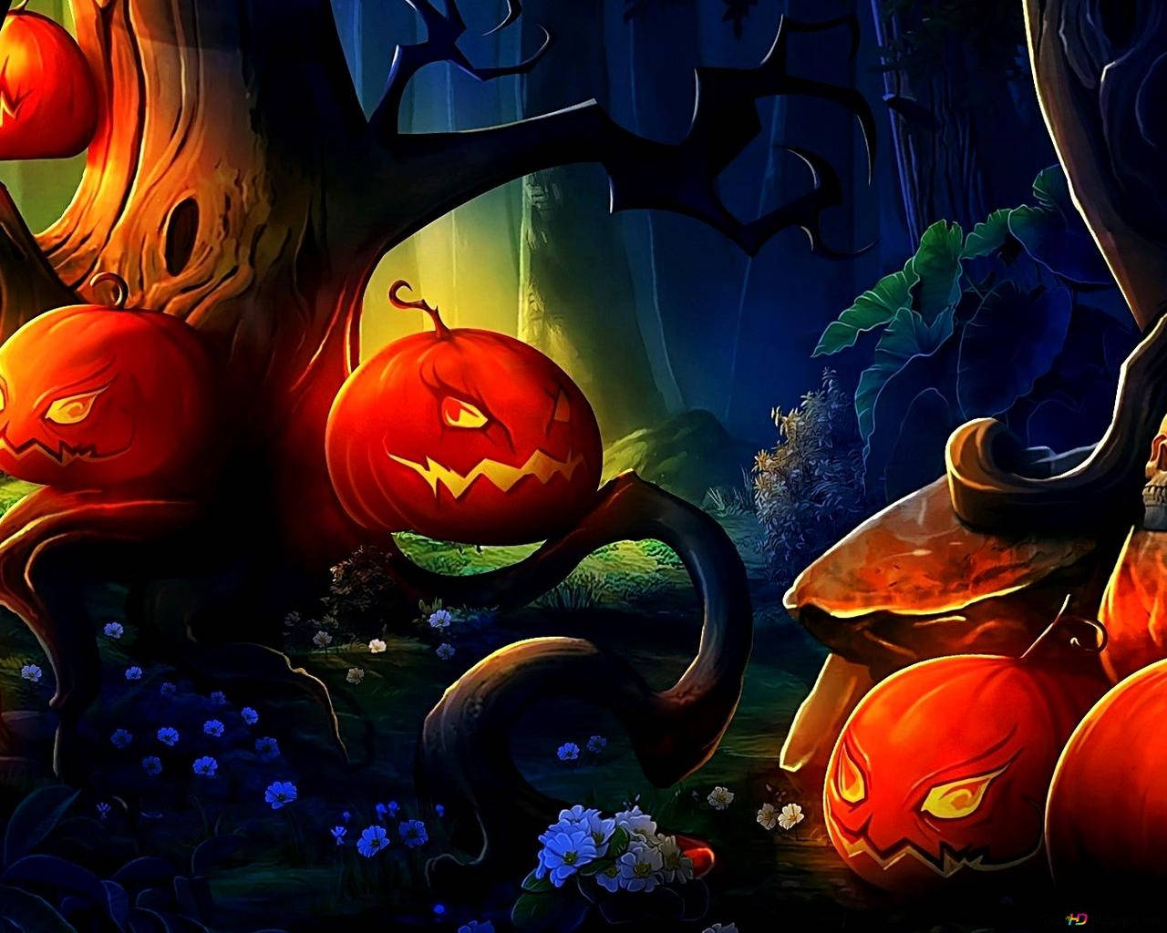 Drawn Halloween Pumpkin Background