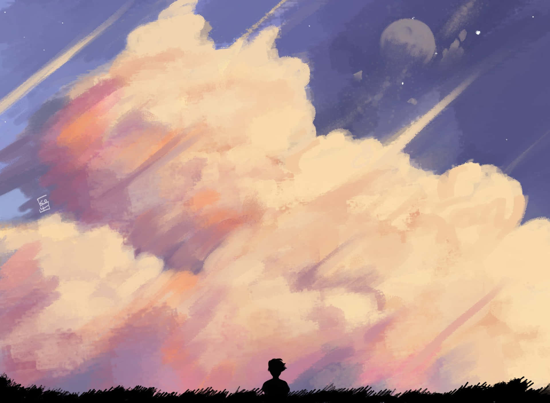 Dream Aesthetic Girl Watching Clouds Background