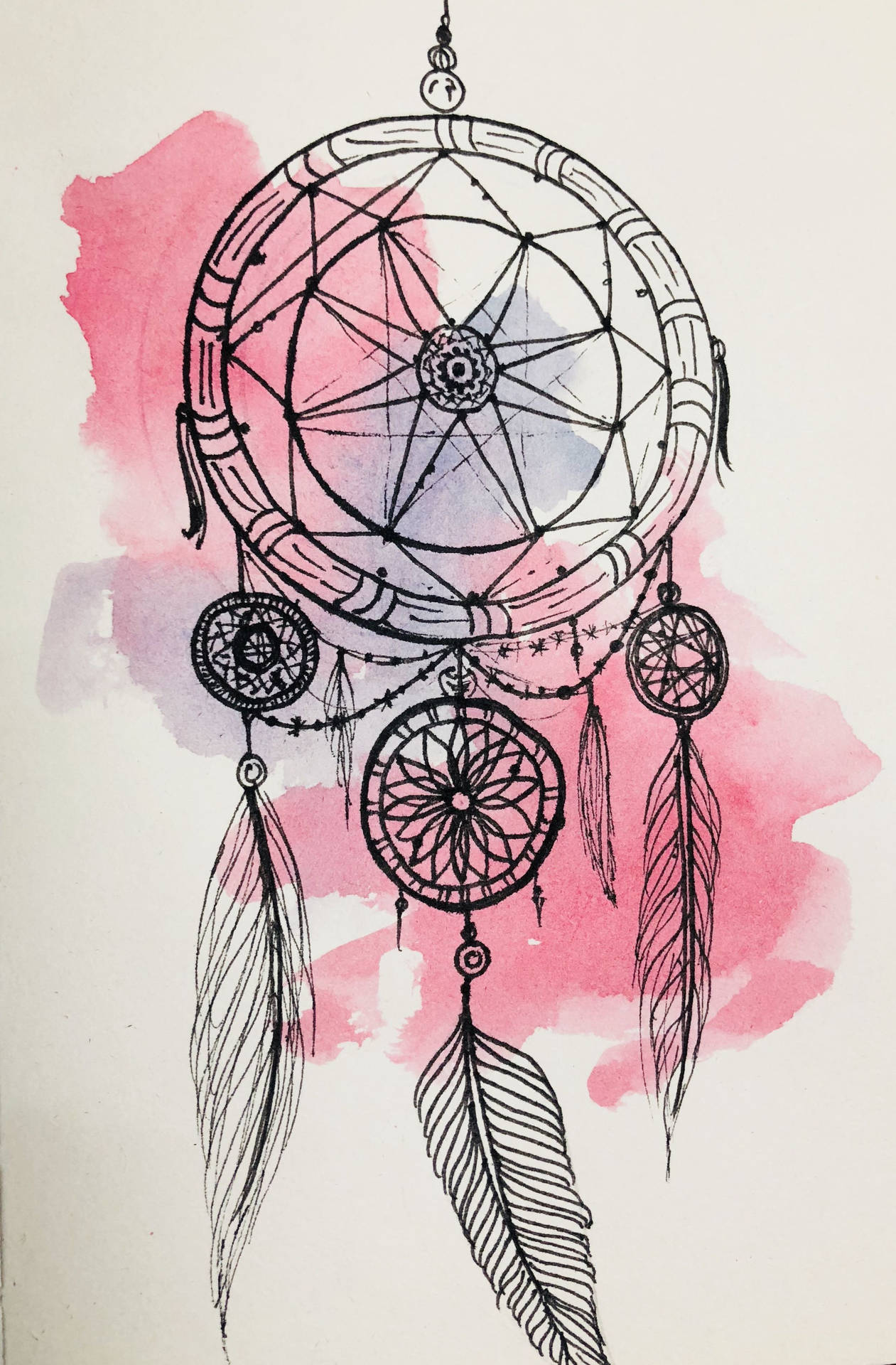 Dream Catcher Pink Watercolor Background