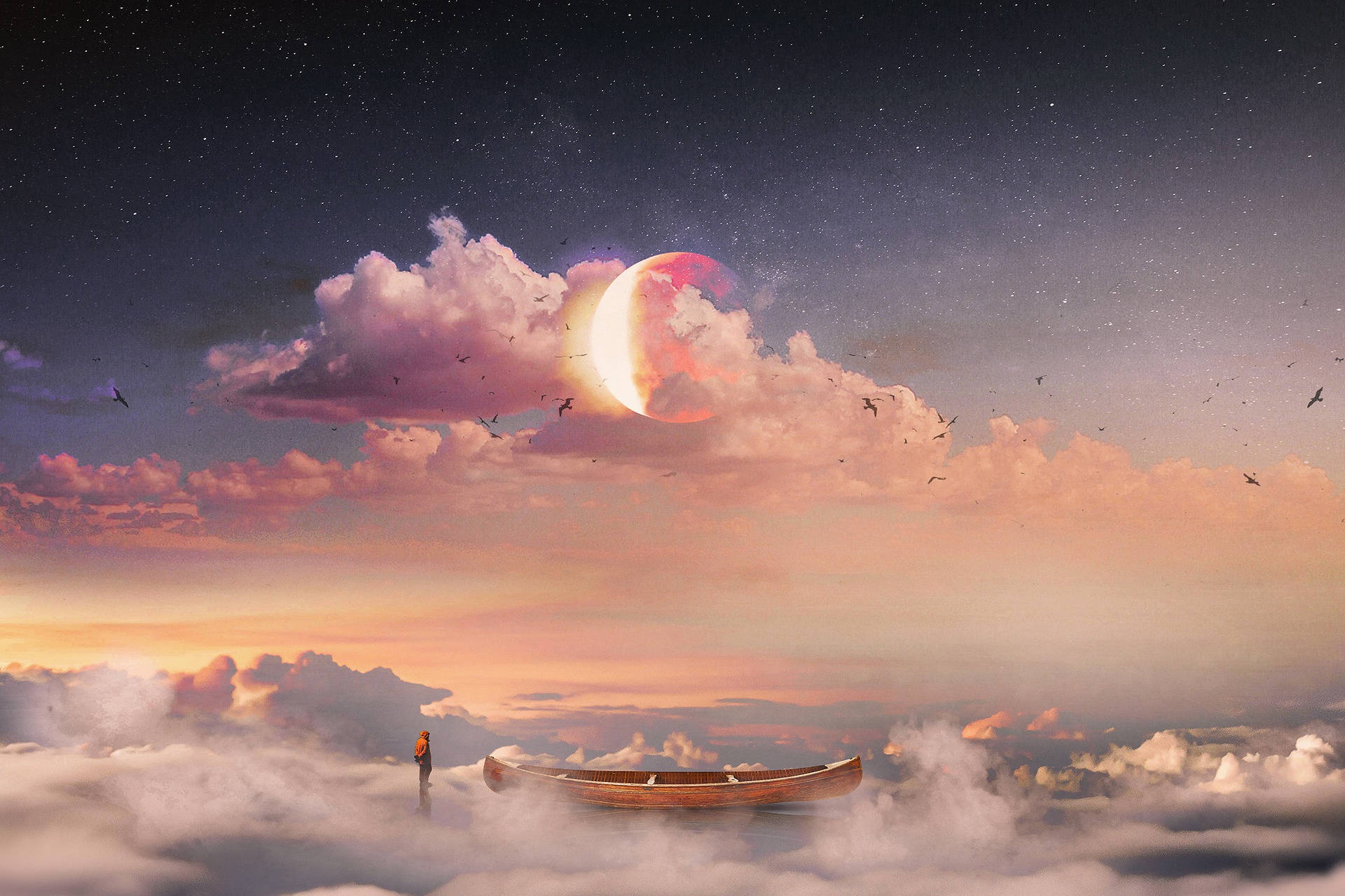 Dream Cloud And Boat Art Background