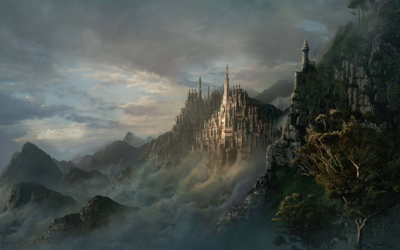 Dream Of A Fantasy Castle At The Top Of A Mountain Background