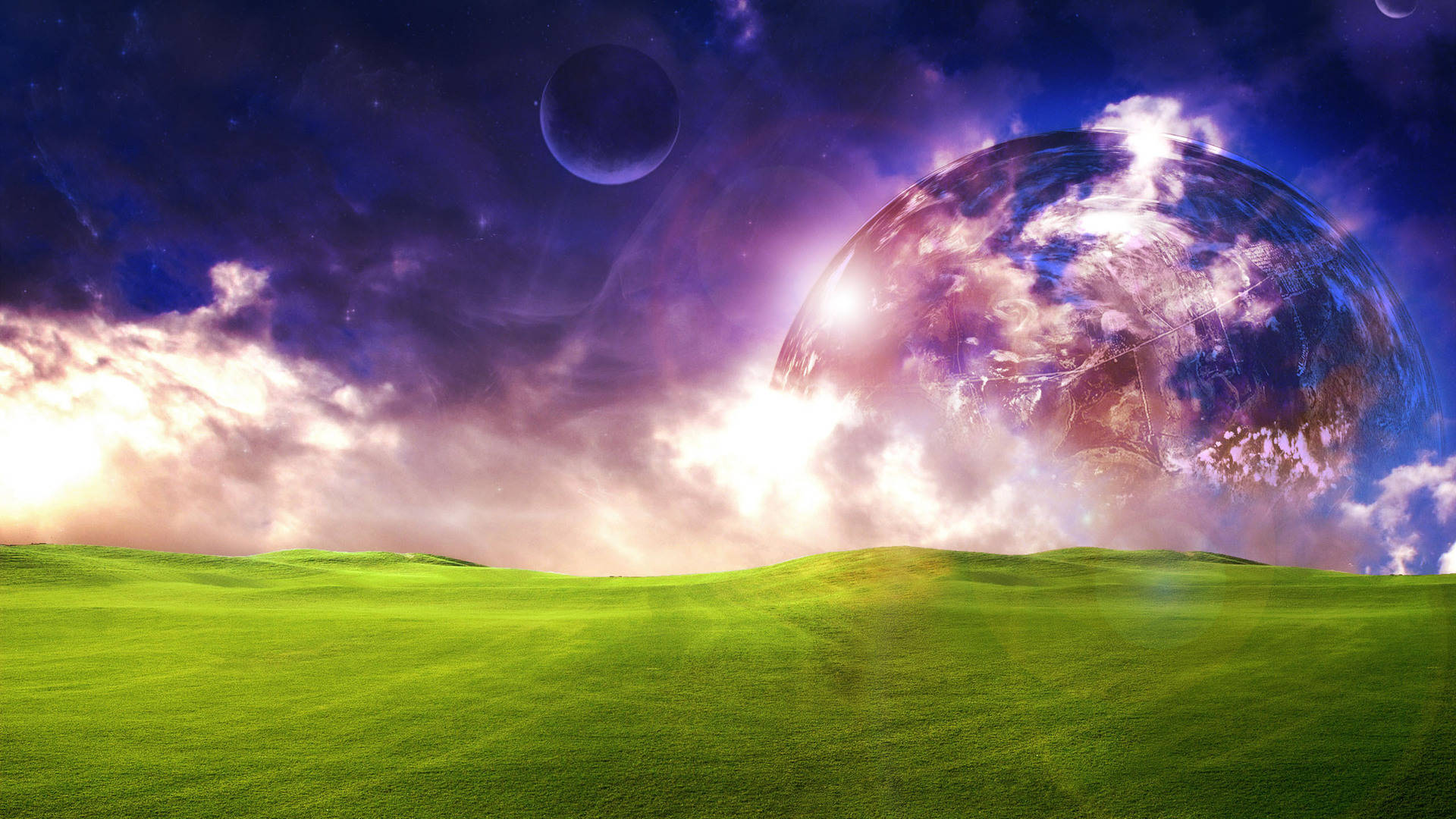 Dream Planet With Purple Sky Background