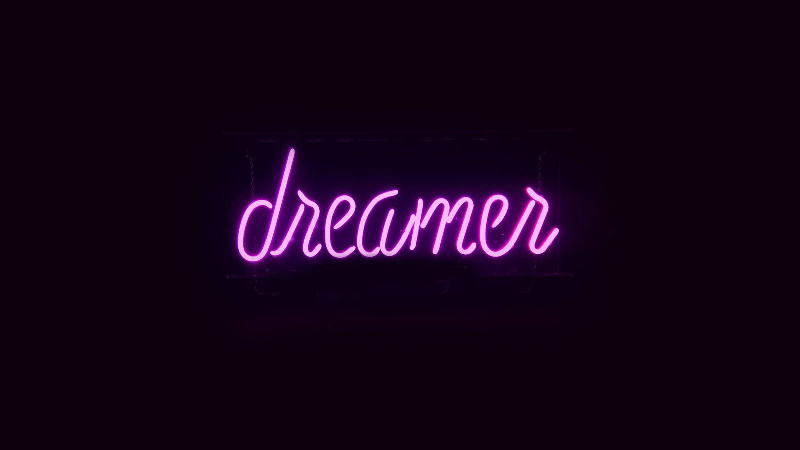 Dreamer Neon Dark Purple And Black Background