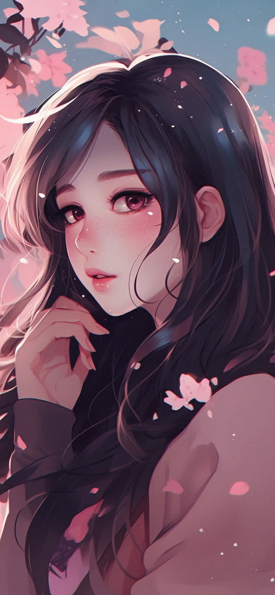 Dreamy Anime Girl Cherry Blossoms Background