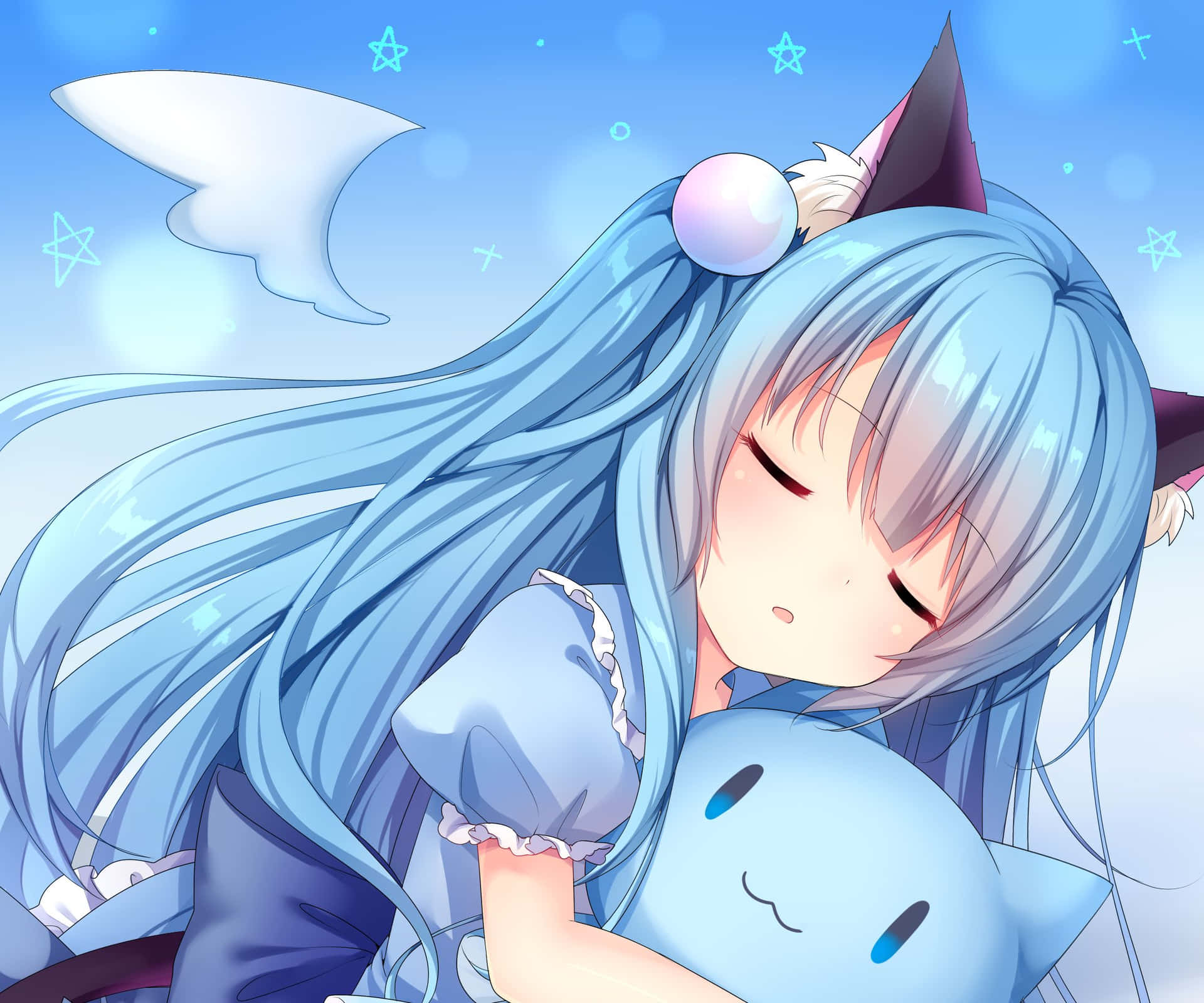 Dreamy_ Blue_ Anime_ Girl_with_ Plushie Background