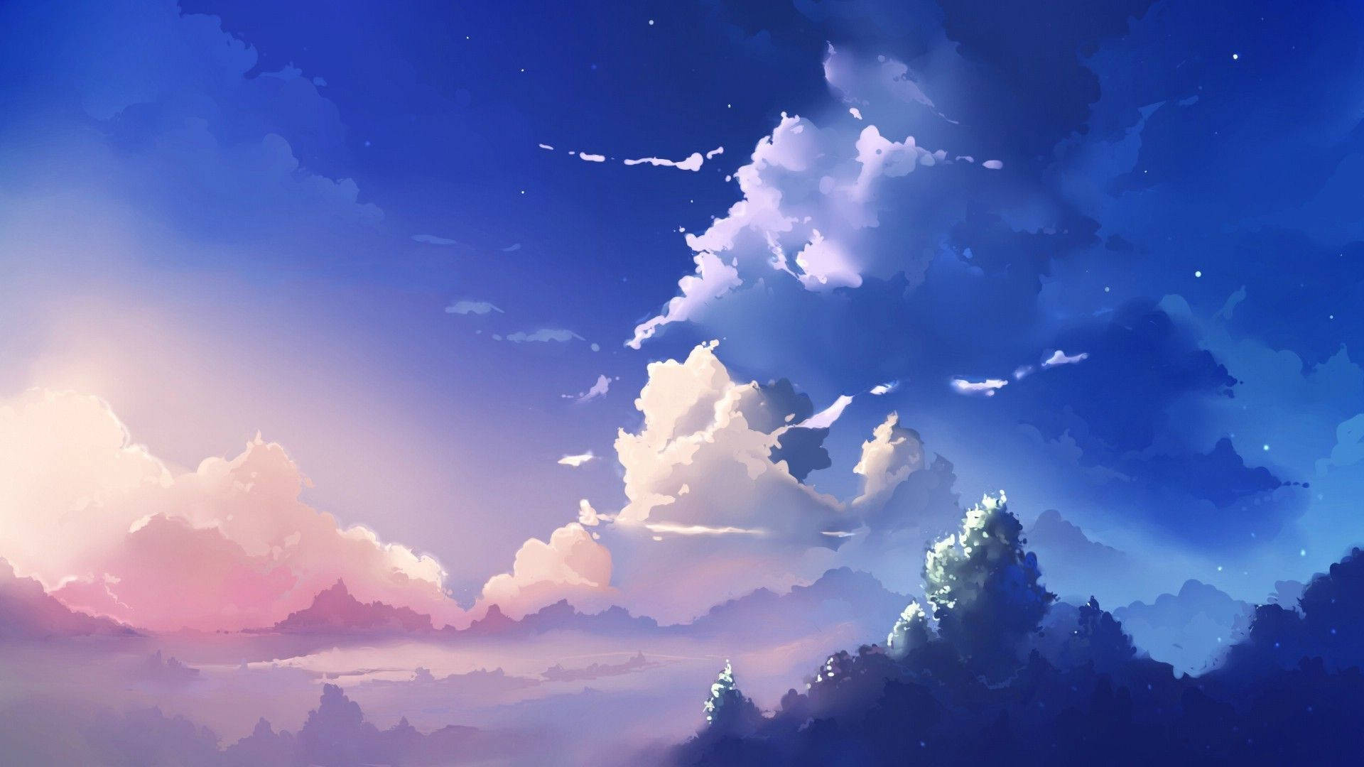 Dreamy Blue Anime Scenery Background