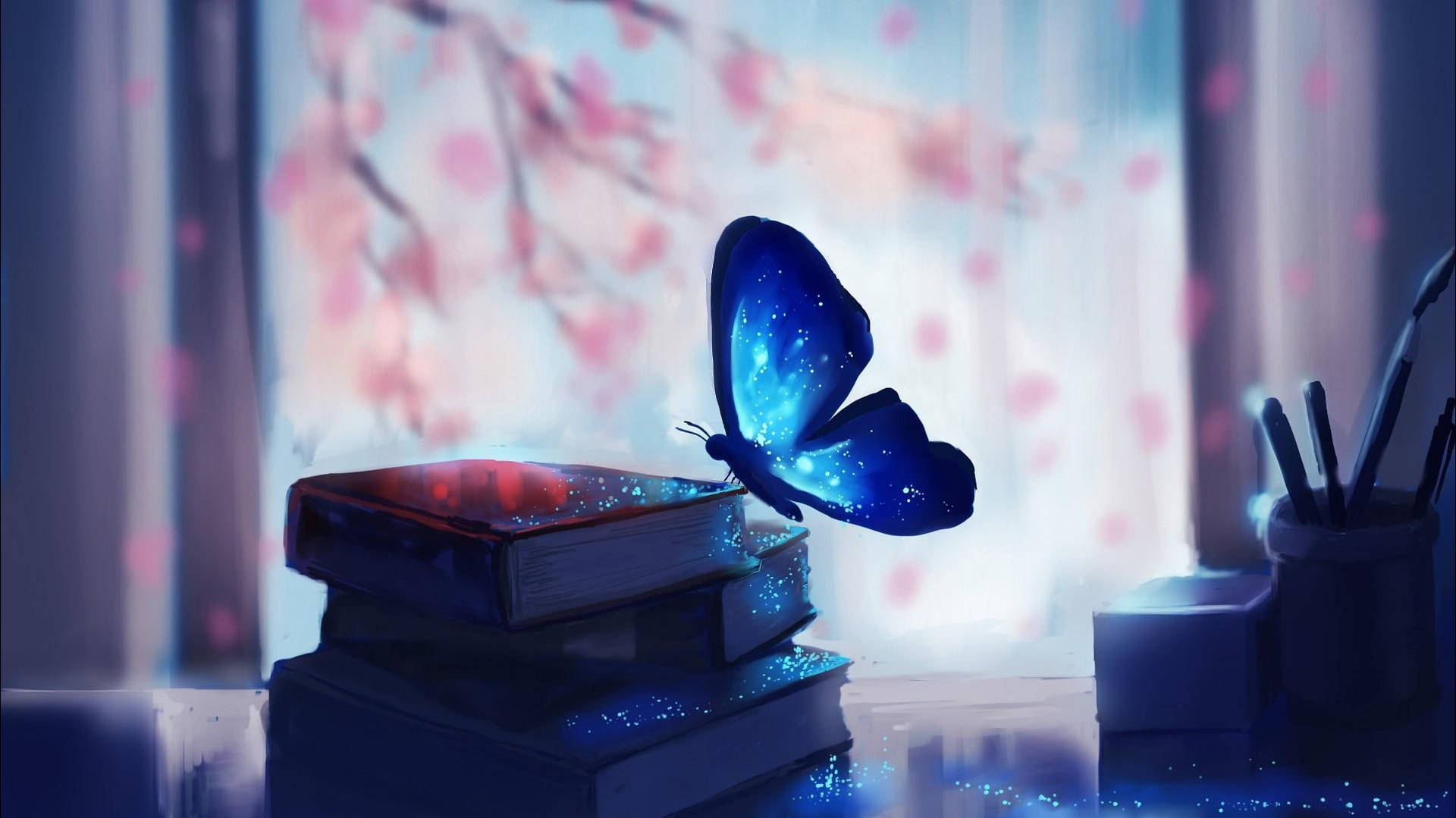 Dreamy Books And Butterfly Background