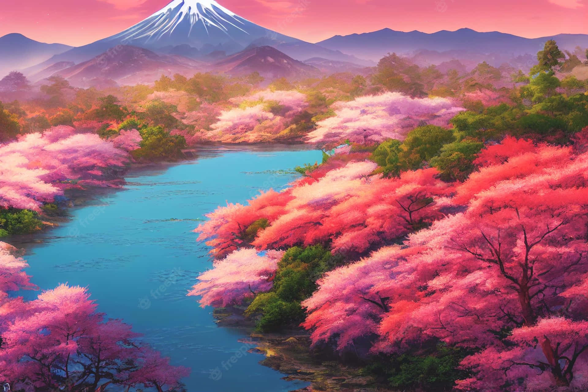 Dreamy Cherry Blossoms Anime Scenery Background