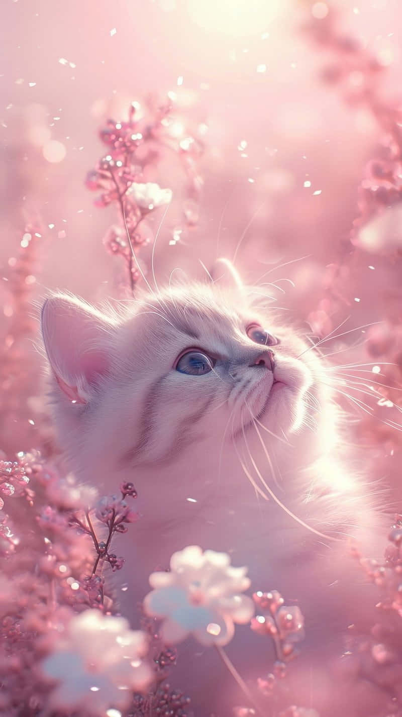 Dreamy Pink Kitten Glance Background