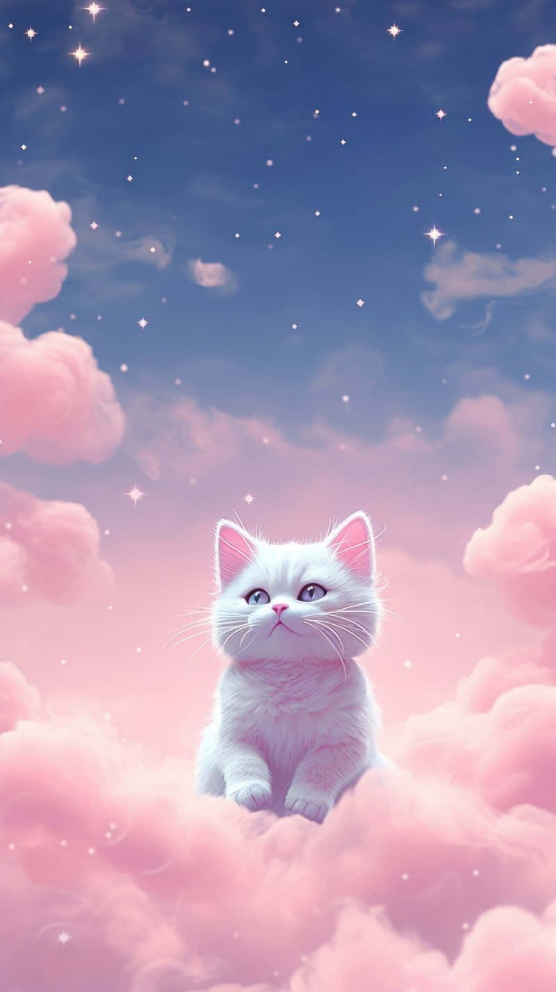 Dreamy Pink Sky Cat Background