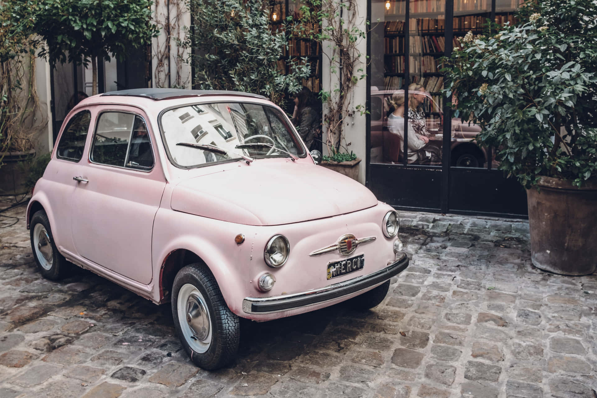 Dreamy Pink Vintage Car Background