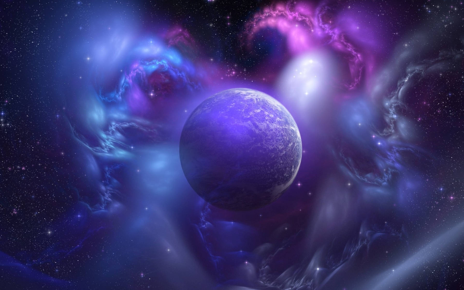 Dreamy Planet With Blue And Purple Galaxy Background