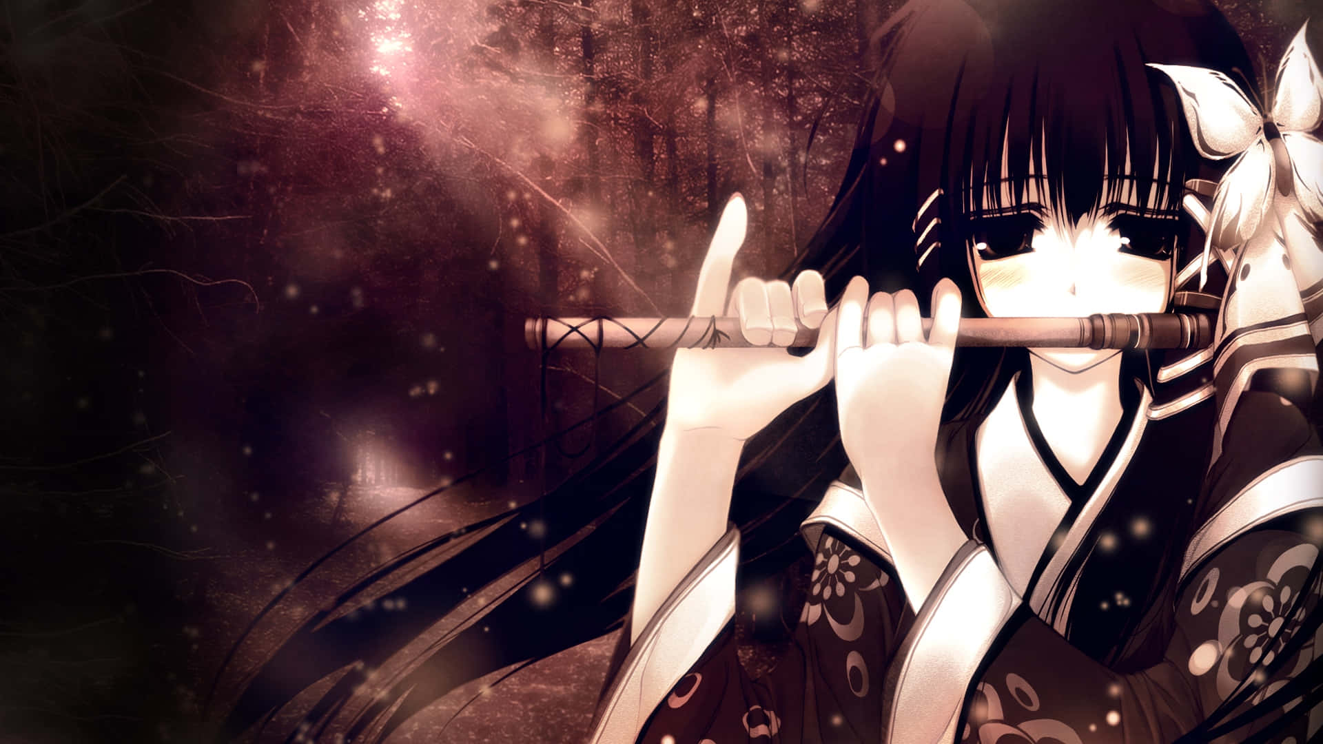 Dress Japan Flute Sad Woman Background