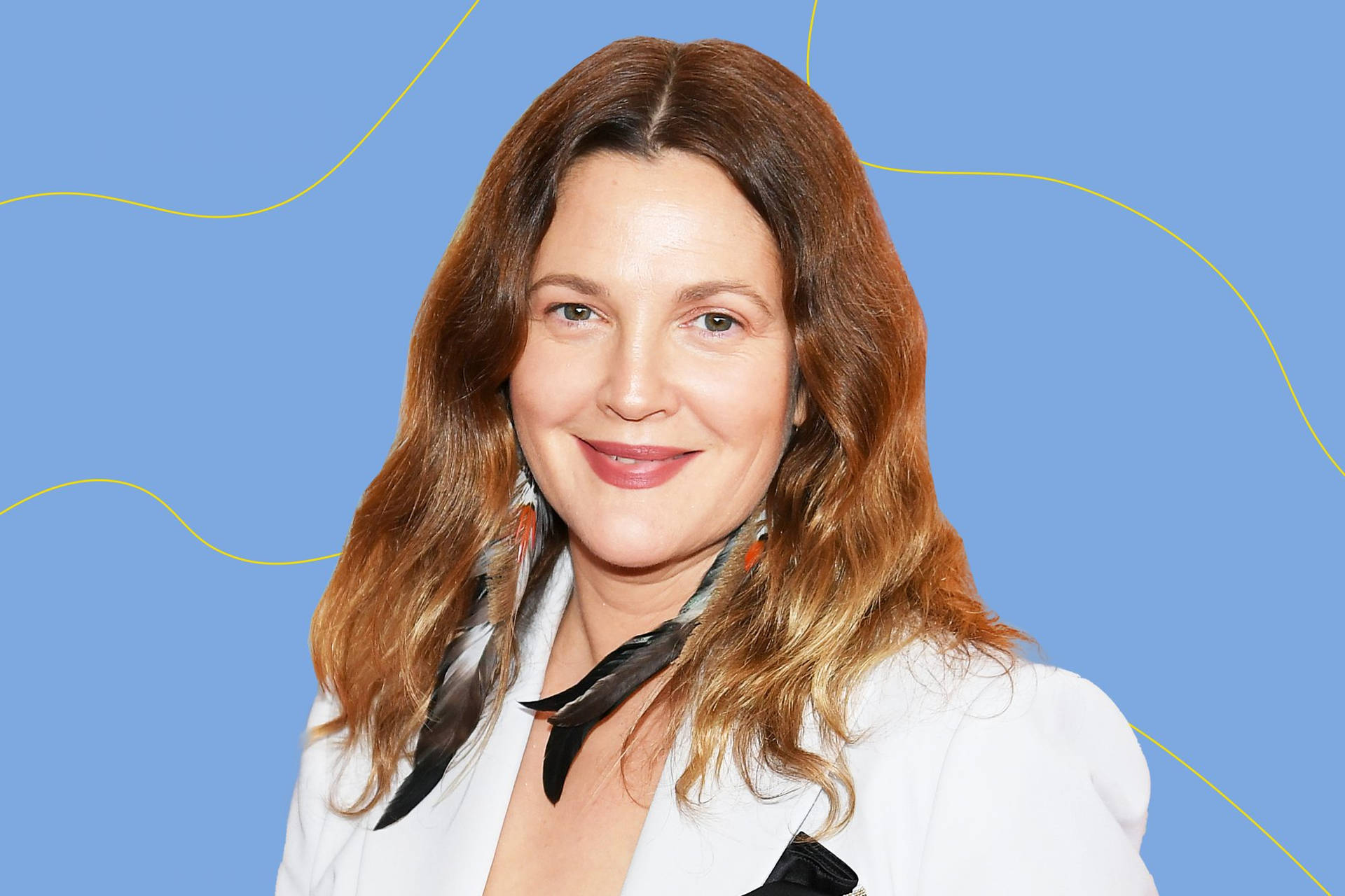 Drew Barrymore In White Suit Background