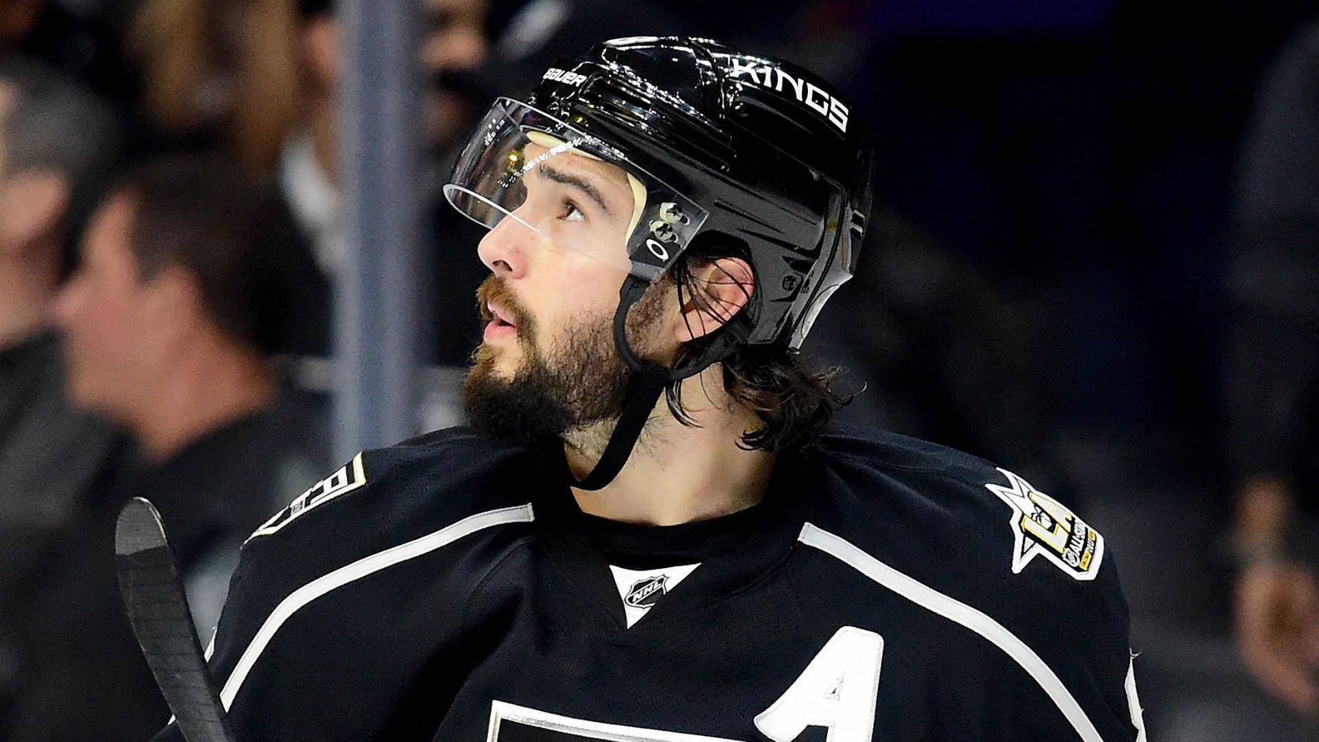 Drew Doughty Looking Upward To The Right During Game Background