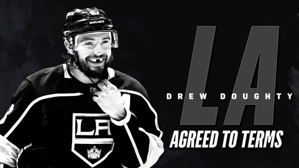 Drew Doughty Smiling At Contract Signing With Los Angeles Kings Background