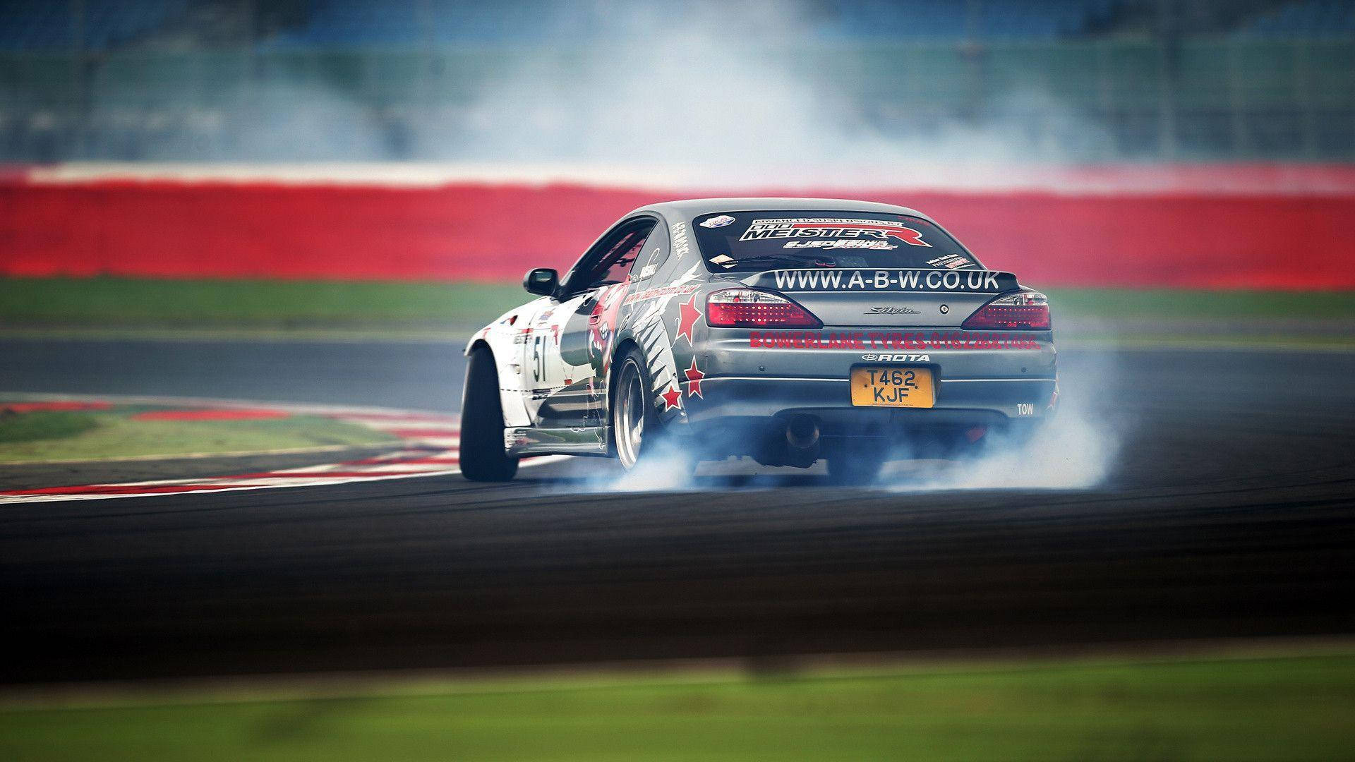 Drift Car On A Wet Track Background