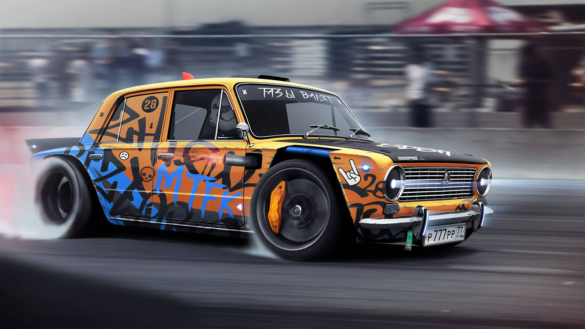 Drifting Car With Graffiti Background