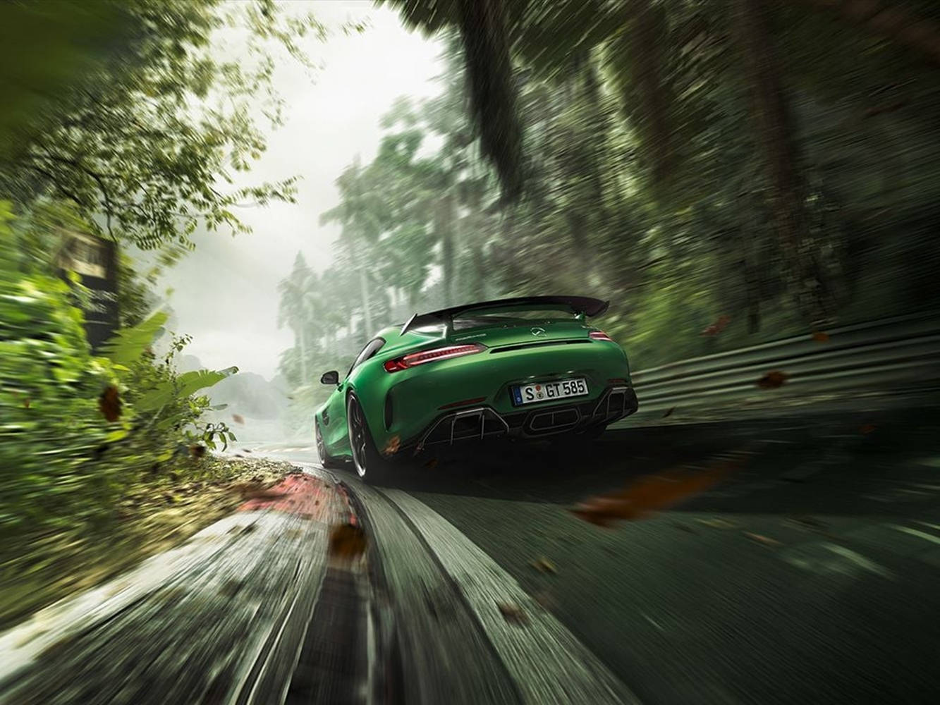 Drifting Green Mercedes Amg Gtr Background