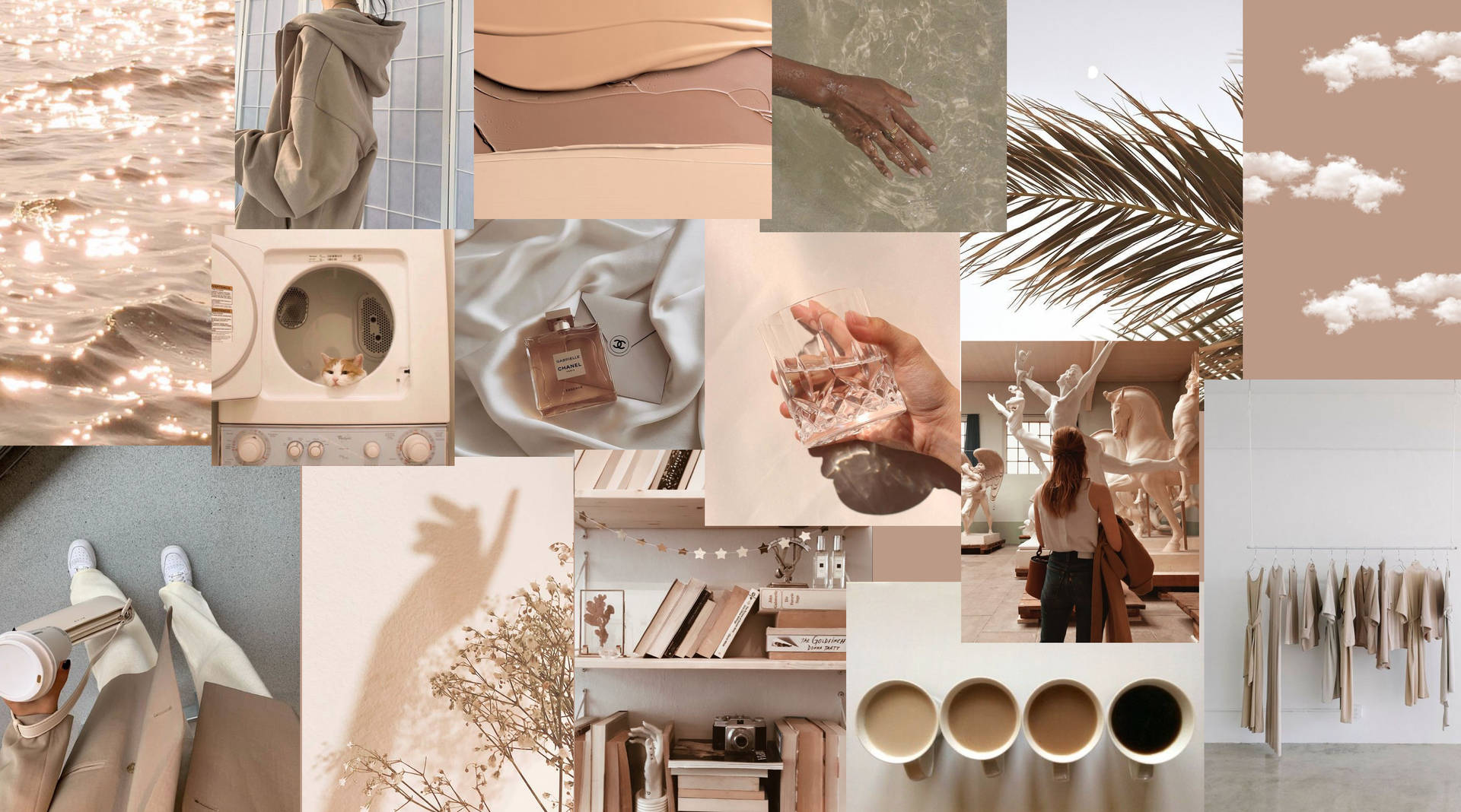 Drinks And Nature Beige Aesthetic Collage