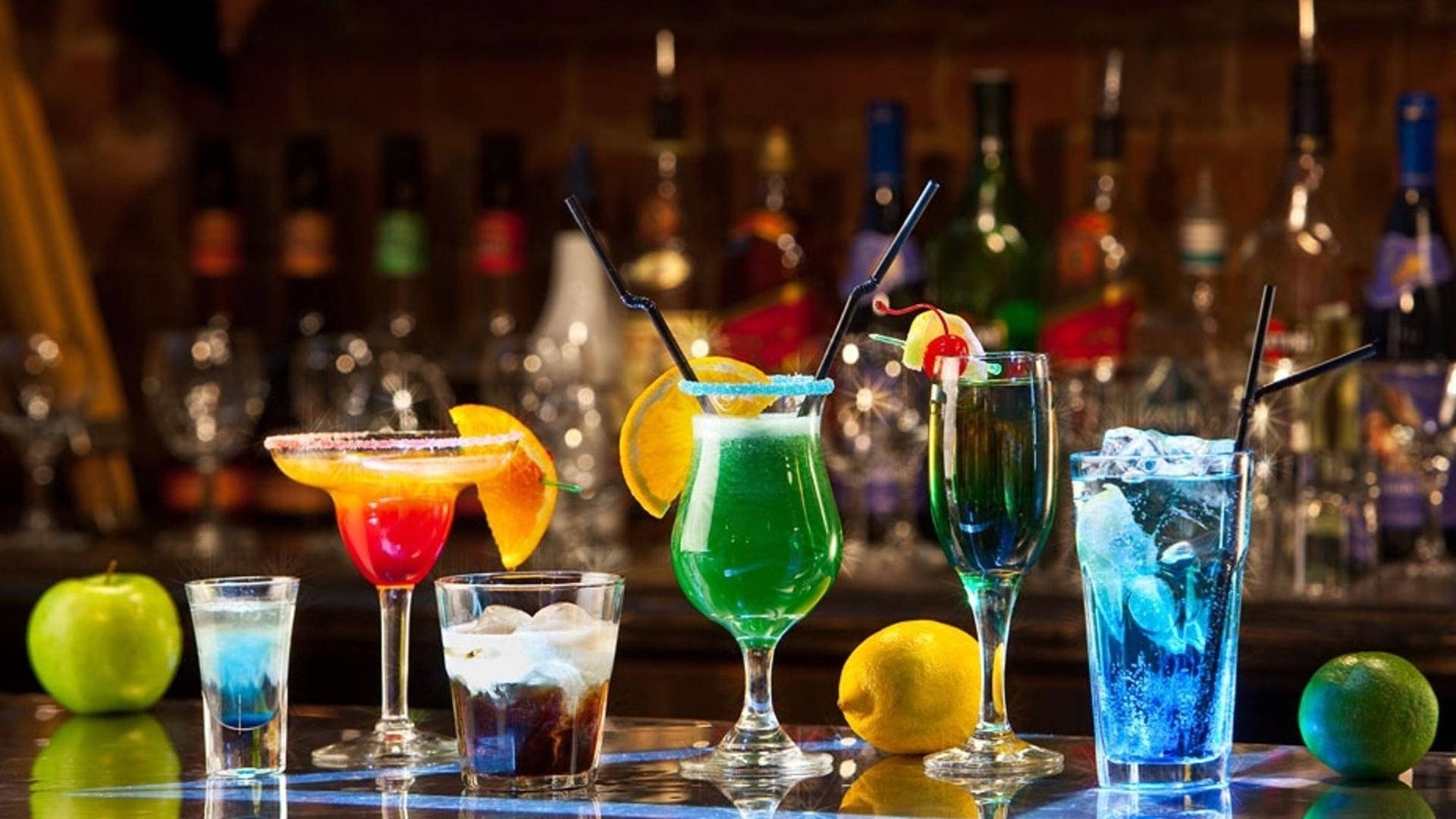 Drinks On Bar Counter Background